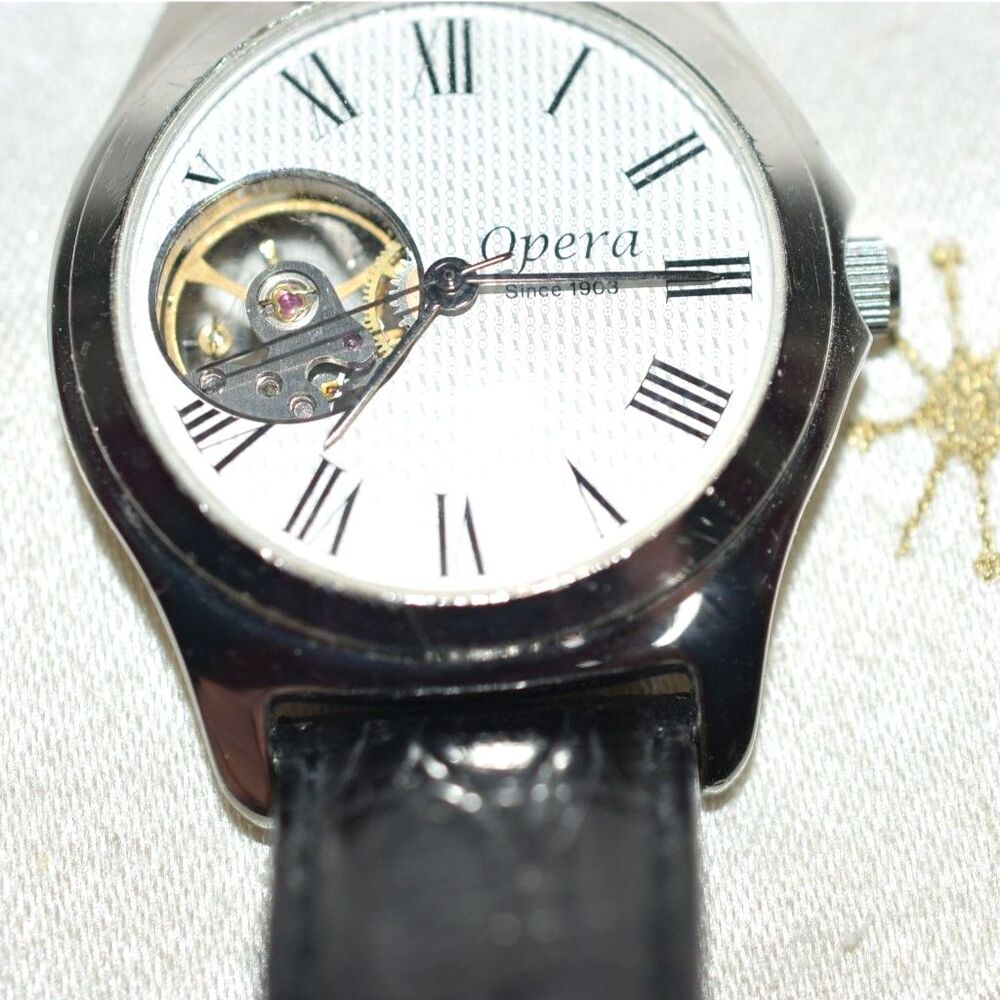 Vtg. Rare Opera Since 1903 Manual Winding Mechanical Open Heart Glass Back Watch